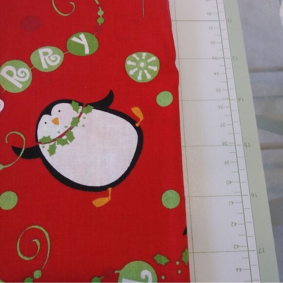 FABRIC Christmas Penguins on Red Background 1 Yard 44 x 36 Cotton - Picture 2 of 4
